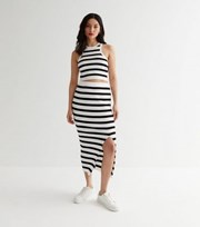 New Look Petite White Stripe Ribbed Knit Midi Skirt